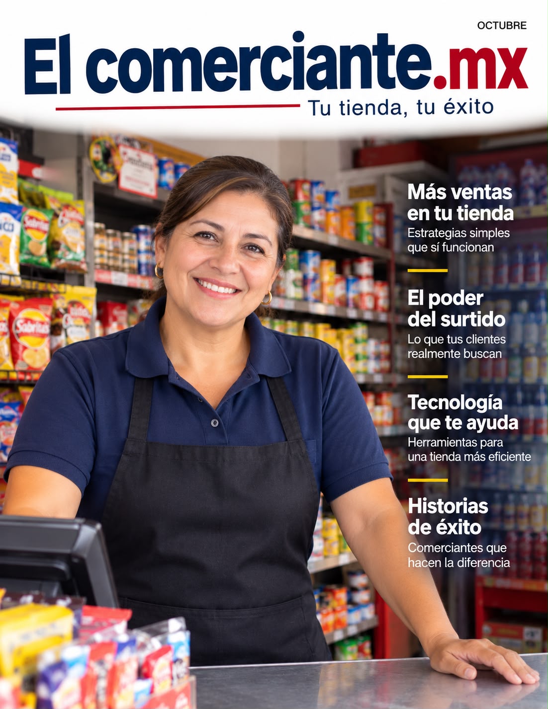 Portada de octubre de ElComerciante.mx: más ventas en tu tienda, surtido, tecnología e historias de éxito
